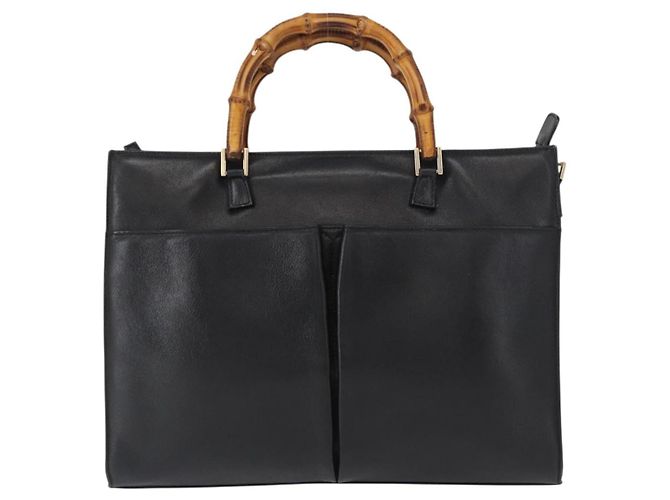 Borsa a mano in pelle Gucci Bamboo Nera Oro 001 2855 1875 0 Auth ka770 Nero D'oro - vista 2