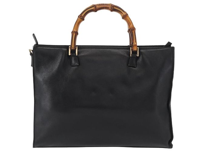 Borsa a mano in pelle Gucci Bamboo Nera Oro 001 2855 1875 0 Auth ka770 Nero D'oro - vista 3