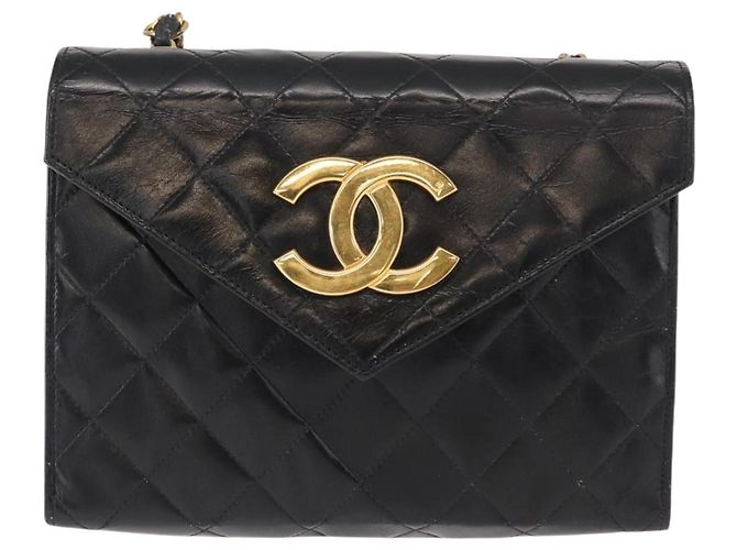 CHANEL Borsa a Spalla Matelassé in Pelle Nera con Catena Dorata CC Auth 156461 Nero D'oro - vista 2