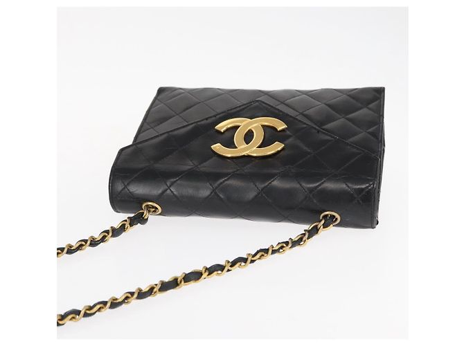 CHANEL Borsa a Spalla Matelassé in Pelle Nera con Catena Dorata CC Auth 156461 Nero D'oro - vista 7