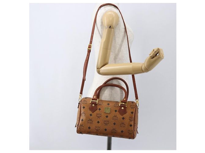Borsa Boston MCM Logogram Vicetos in pelle PVC 2 in 1 marrone oro Auth 156940 D'oro - vista 23