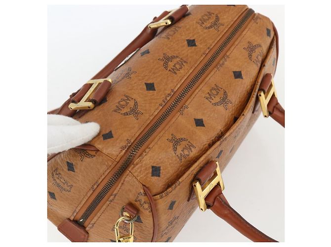 Borsa Boston MCM Logogram Vicetos in pelle PVC 2 in 1 marrone oro Auth 156940 D'oro - vista 6