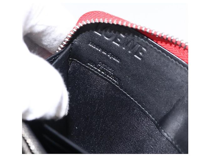 LOEWE Langer Geldbeutel Leder Rot Silber Auth 154215 - Ansicht 12