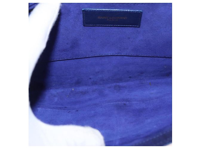 Saint Laurent Borsa Clutch Y line in pelle blu e oro Auth 157238V D'oro - vista 10