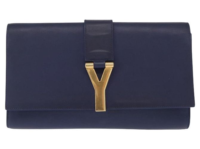 Saint Laurent Borsa Clutch Y line in pelle blu e oro Auth 157238V D'oro - vista 13