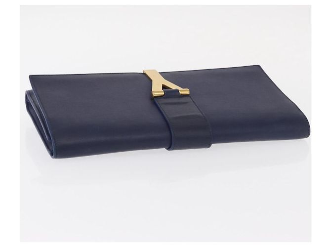 Saint Laurent Borsa Clutch Y line in pelle blu e oro Auth 157238V D'oro - vista 5