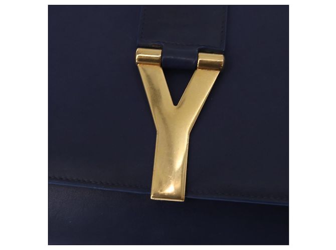 Saint Laurent Borsa Clutch Y line in pelle blu e oro Auth 157238V D'oro - vista 8