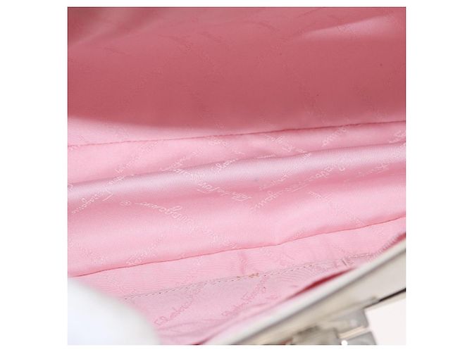 Bolsa de Ombro Gancini em Couro Branco e Prata da Salvatore Ferragamo Auth ka722 - vista 11