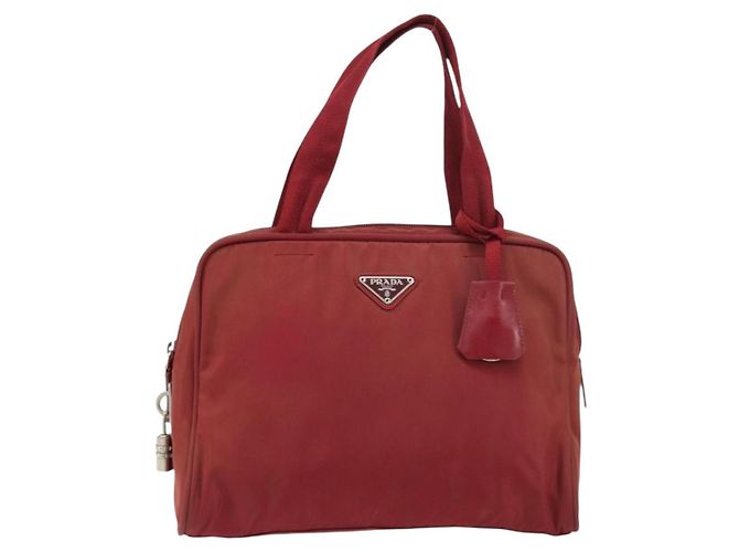 PRADA Borsa a mano in nylon rosso argento Auth BA8645 - vista 13