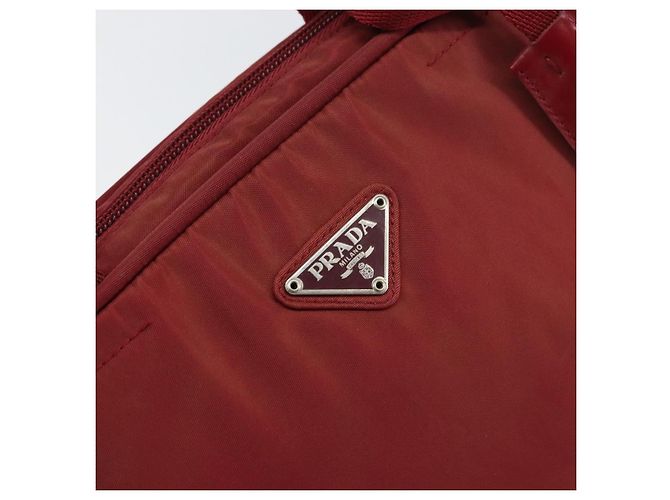 PRADA Borsa a mano in nylon rosso argento Auth BA8645 - vista 17