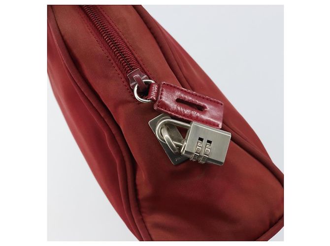 PRADA Borsa a mano in nylon rosso argento Auth BA8645 - vista 18