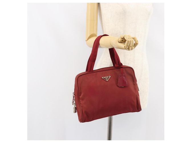 PRADA Borsa a mano in nylon rosso argento Auth BA8645 - vista 25