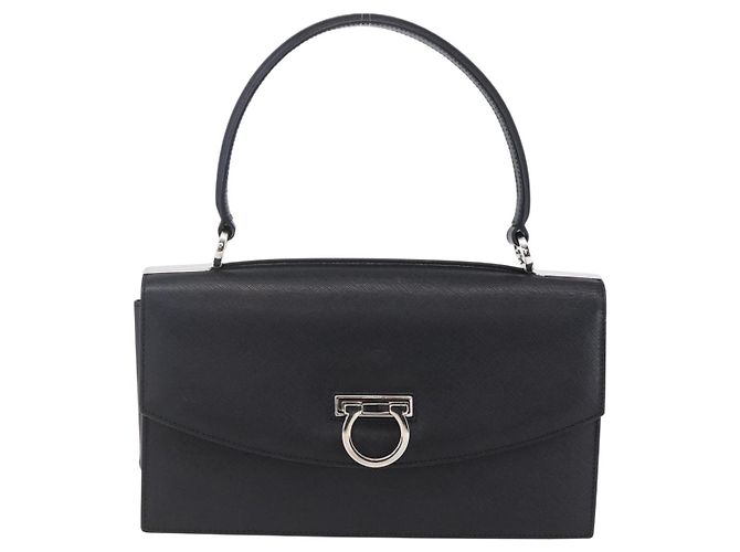 Borsa a Spalla Gancini in Pelle Nera e Argento Salvatore Ferragamo Auth 153903 Nero - vista 3