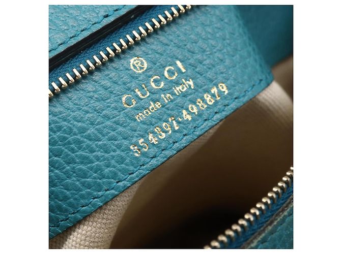 Borsa Tote in pelle blu navy e oro GUCCI 354397 Auth 152574 D'oro - vista 12