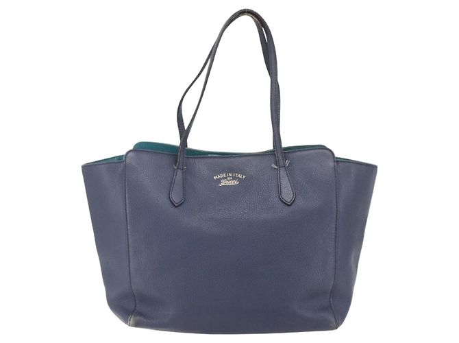 Borsa Tote in pelle blu navy e oro GUCCI 354397 Auth 152574 D'oro - vista 13
