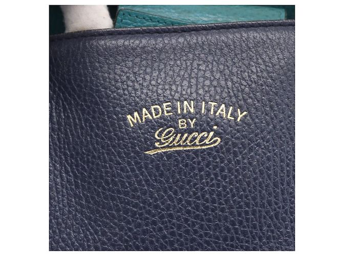 Borsa Tote in pelle blu navy e oro GUCCI 354397 Auth 152574 D'oro - vista 17