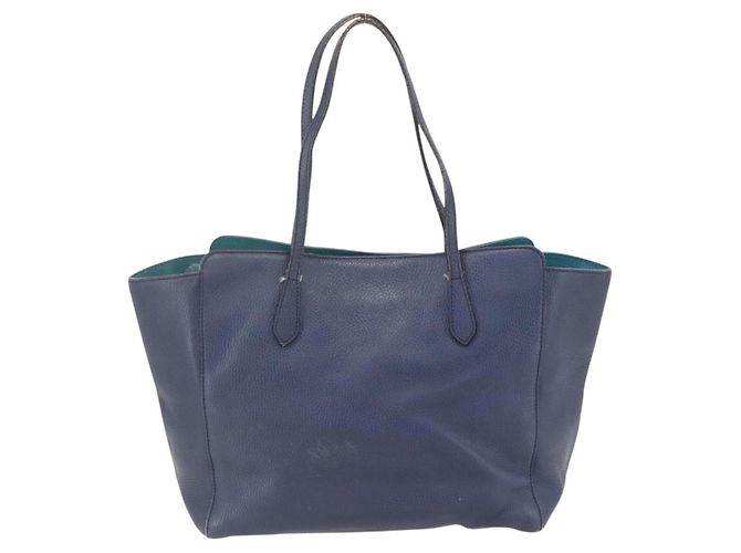 Borsa Tote in pelle blu navy e oro GUCCI 354397 Auth 152574 D'oro - vista 2