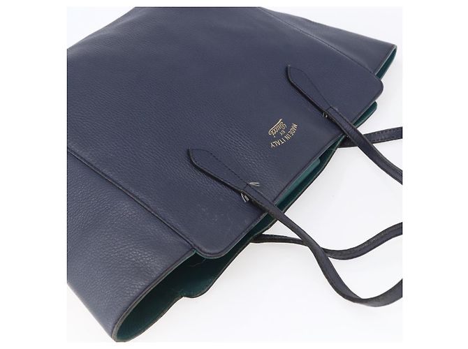 Borsa Tote in pelle blu navy e oro GUCCI 354397 Auth 152574 D'oro - vista 6