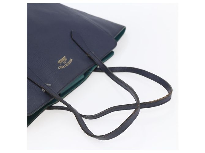 Borsa Tote in pelle blu navy e oro GUCCI 354397 Auth 152574 D'oro - vista 7