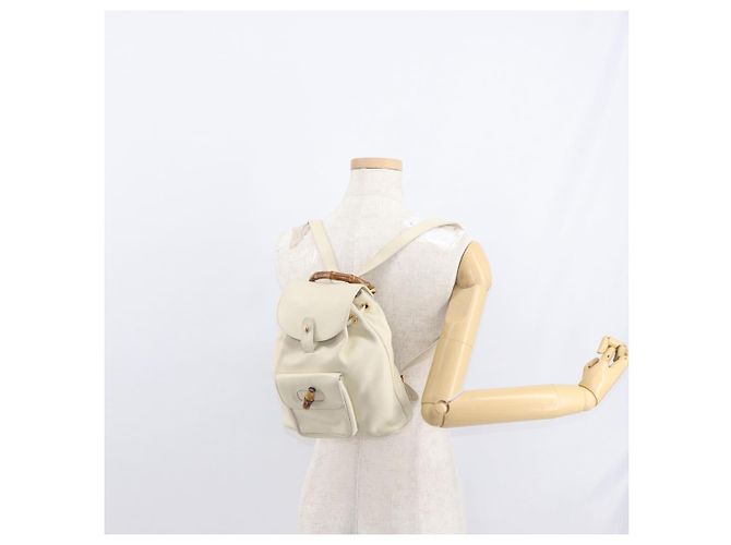 Zaino in pelle Gucci Bamboo bianco e oro 003 2058 0030 Auth BA7971 D'oro - vista 27