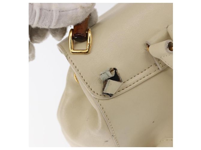 Zaino in pelle Gucci Bamboo bianco e oro 003 2058 0030 Auth BA7971 D'oro - vista 9