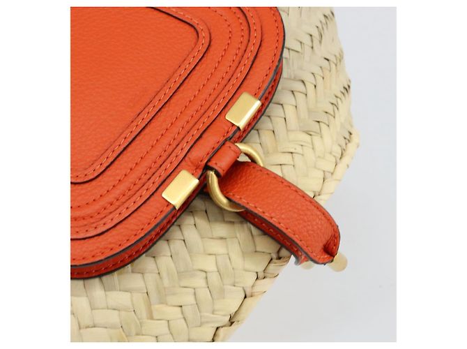 Chloé Chloe Korbtasche Marcie Handtasche aus Stroh Orange Beige Auth 153174 - Ansicht 14