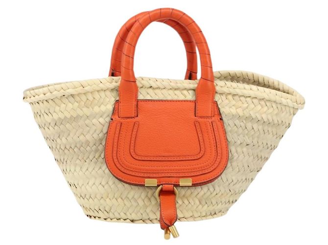 Chloé Chloe Korbtasche Marcie Handtasche aus Stroh Orange Beige Auth 153174 - Ansicht 2