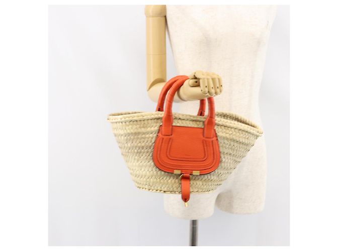 Chloé Chloe Korbtasche Marcie Handtasche aus Stroh Orange Beige Auth 153174 - Ansicht 20