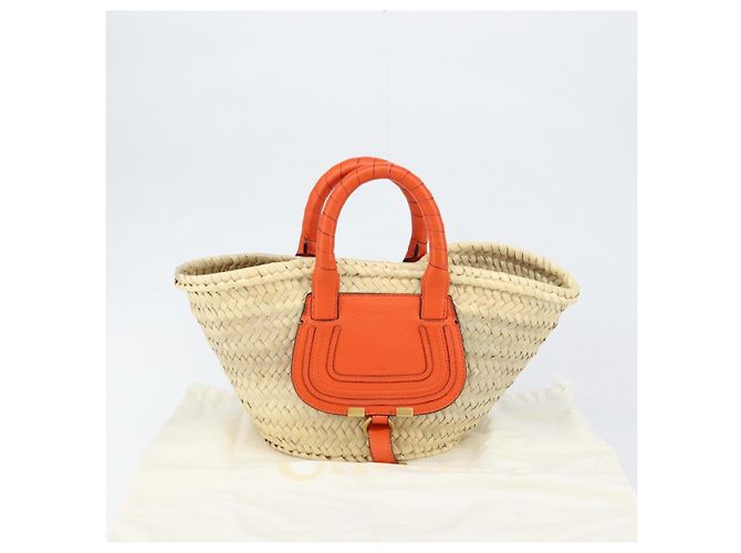 Chloé Chloe Korbtasche Marcie Handtasche aus Stroh Orange Beige Auth 153174 - Ansicht 21