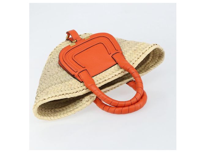 Chloé Chloe Korbtasche Marcie Handtasche aus Stroh Orange Beige Auth 153174 - Ansicht 6