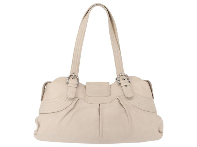 Borsa a Spalla Gancini in Pelle Argento Bianca Auth 149671 di Salvatore Ferragamo Bianco - vista 2
