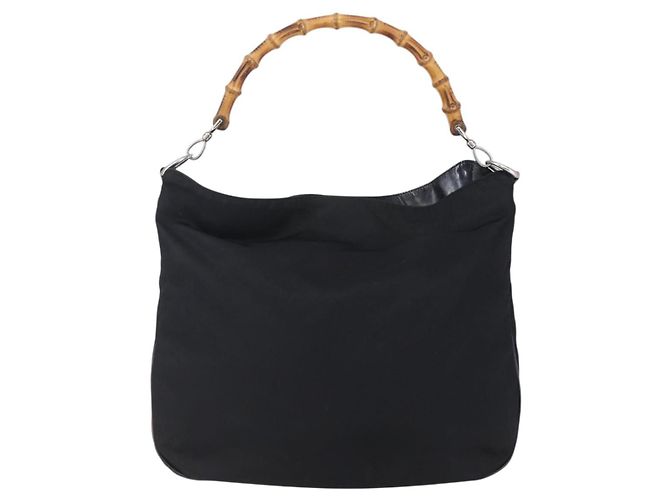 Borsa a mano in nylon nero e argento Gucci Bamboo 001 1998 1577 Auth bs30760 - vista 13