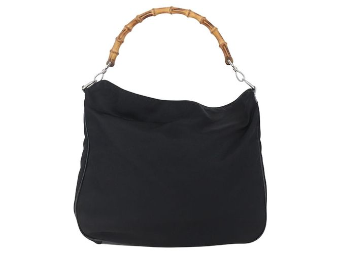 Borsa a mano in nylon nero e argento Gucci Bamboo 001 1998 1577 Auth bs30760 - vista 2
