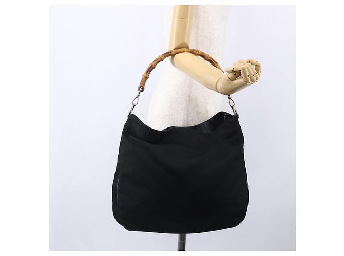Borsa a mano in nylon nero e argento Gucci Bamboo 001 1998 1577 Auth bs30760 - vista 21