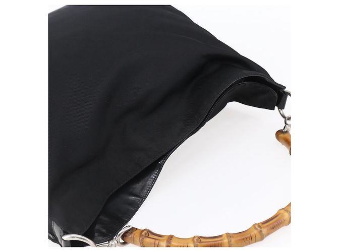 Borsa a mano in nylon nero e argento Gucci Bamboo 001 1998 1577 Auth bs30760 - vista 6