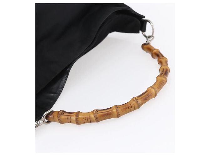 Borsa a mano in nylon nero e argento Gucci Bamboo 001 1998 1577 Auth bs30760 - vista 7