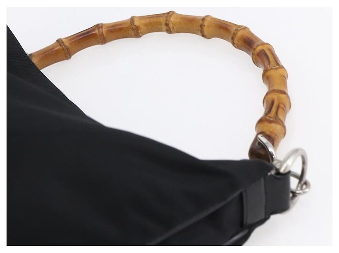 Borsa a mano in nylon nero e argento Gucci Bamboo 001 1998 1577 Auth bs30760 - vista 8