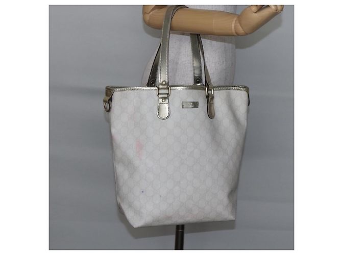 Gucci Borsa Tote GG Supreme in PVC avorio e oro 189896 Auth 144327 D'oro Crudo - vista 21