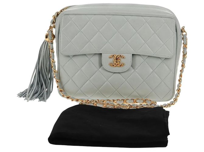 CHANEL Sac à épaule Matelassé en Cuir d'Agneau Bleu Clair Or CC Auth 140125V Doré - vue 12