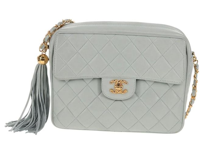 CHANEL Sac à épaule Matelassé en Cuir d'Agneau Bleu Clair Or CC Auth 140125V Doré - vue 13