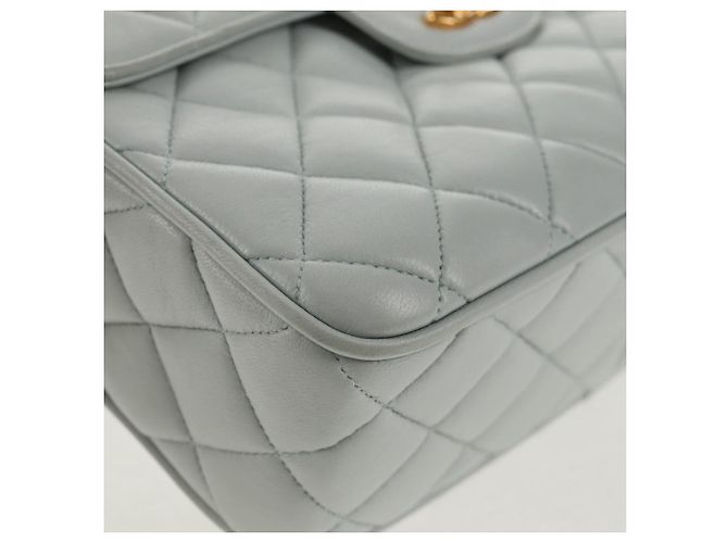 CHANEL Sac à épaule Matelassé en Cuir d'Agneau Bleu Clair Or CC Auth 140125V Doré - vue 15