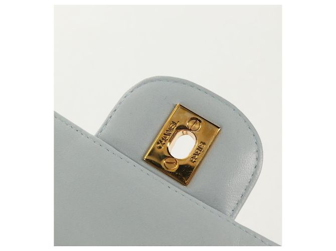 CHANEL Sac à épaule Matelassé en Cuir d'Agneau Bleu Clair Or CC Auth 140125V Doré - vue 22