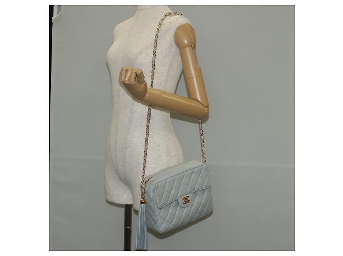CHANEL Sac à épaule Matelassé en Cuir d'Agneau Bleu Clair Or CC Auth 140125V Doré - vue 29