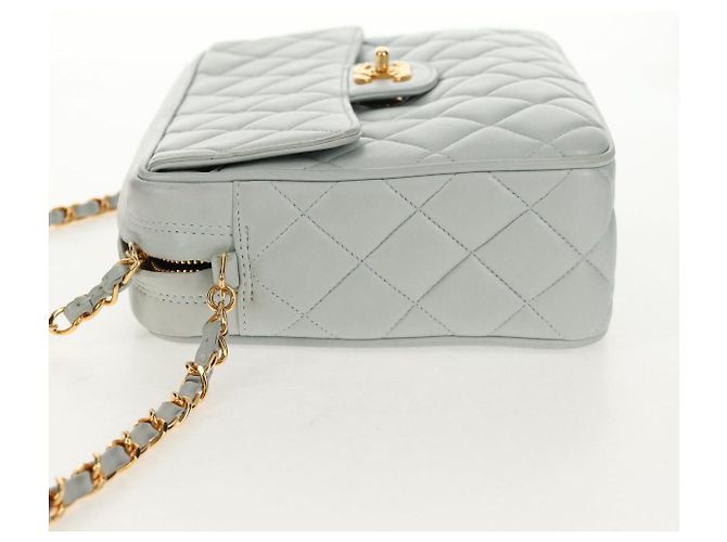 CHANEL Sac à épaule Matelassé en Cuir d'Agneau Bleu Clair Or CC Auth 140125V Doré - vue 3