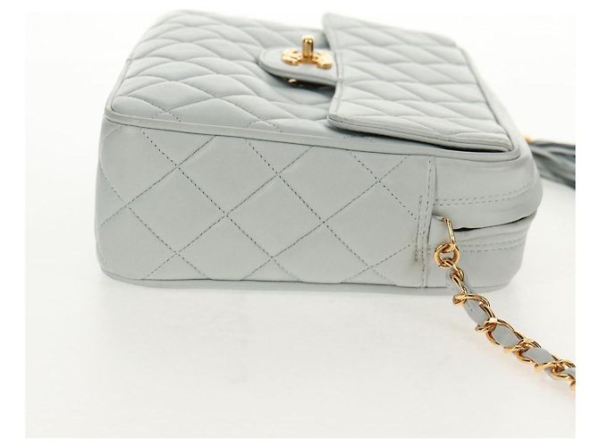 CHANEL Sac à épaule Matelassé en Cuir d'Agneau Bleu Clair Or CC Auth 140125V Doré - vue 4