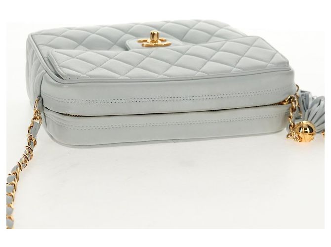 CHANEL Sac à épaule Matelassé en Cuir d'Agneau Bleu Clair Or CC Auth 140125V Doré - vue 6