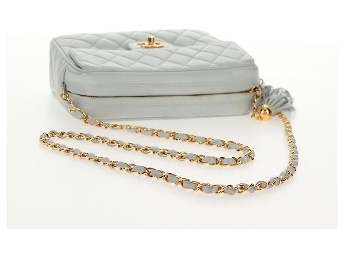 CHANEL Sac à épaule Matelassé en Cuir d'Agneau Bleu Clair Or CC Auth 140125V Doré - vue 7