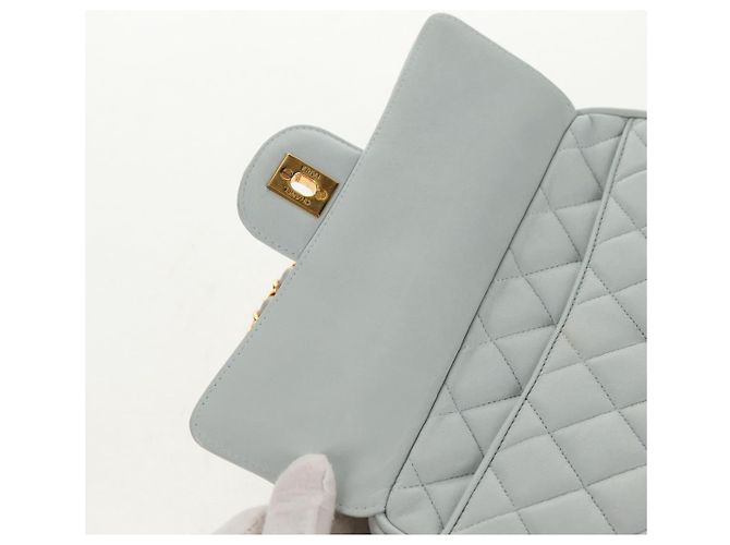 CHANEL Sac à épaule Matelassé en Cuir d'Agneau Bleu Clair Or CC Auth 140125V Doré - vue 8