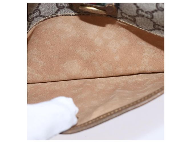 Borsa a Spalla GUCCI GG Plus Supreme Web Sherry Line PVC Beige Oro Auth gh909 D'oro - vista 12