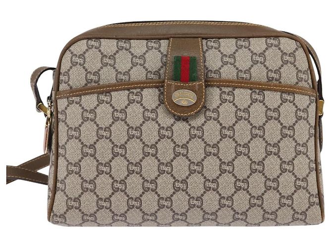 Borsa a Spalla GUCCI GG Plus Supreme Web Sherry Line PVC Beige Oro Auth gh909 D'oro - vista 13